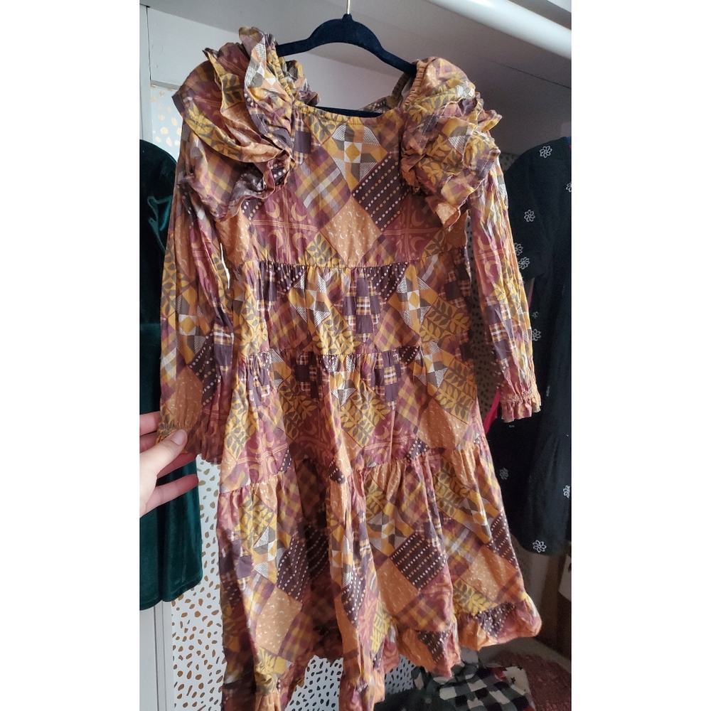 Patchwork Kids Dress in Brown and Yellow